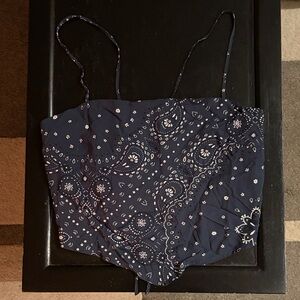 Joe Fresh Navy Blue Bandana Print Cropped Cami